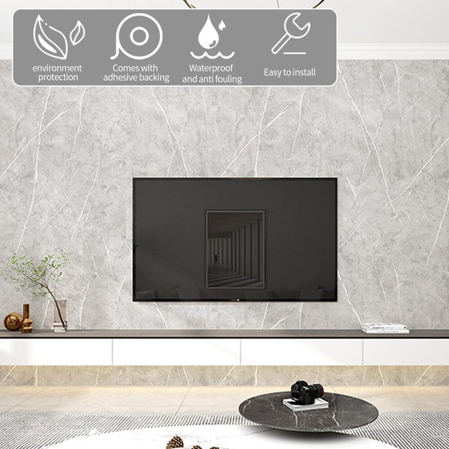 Kitchen Stove Back Wall Tiles, Kitchen Splashback in Marble Look, 60 cm x 3 m Rolls, Splash Guard, Kitchen, PVC Adhesive Tiles, Wall Tiles, Self-Adhesive, Kitchen Back Wall Plate