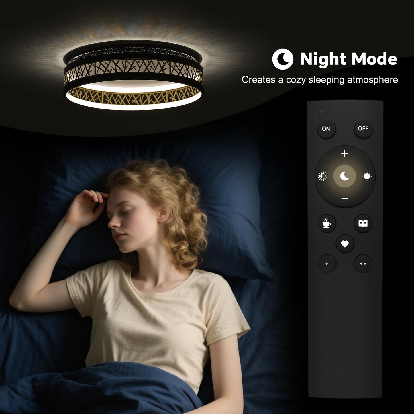 LED Ceiling Light with Remote Control, Dimmable Bedroom Lamp with Matte Compatible with HomeKit, Alexa, Google and IFTTT, Round, Black Gold, Hollow Design, Living Room, Diameter 50 x Height 12 cm