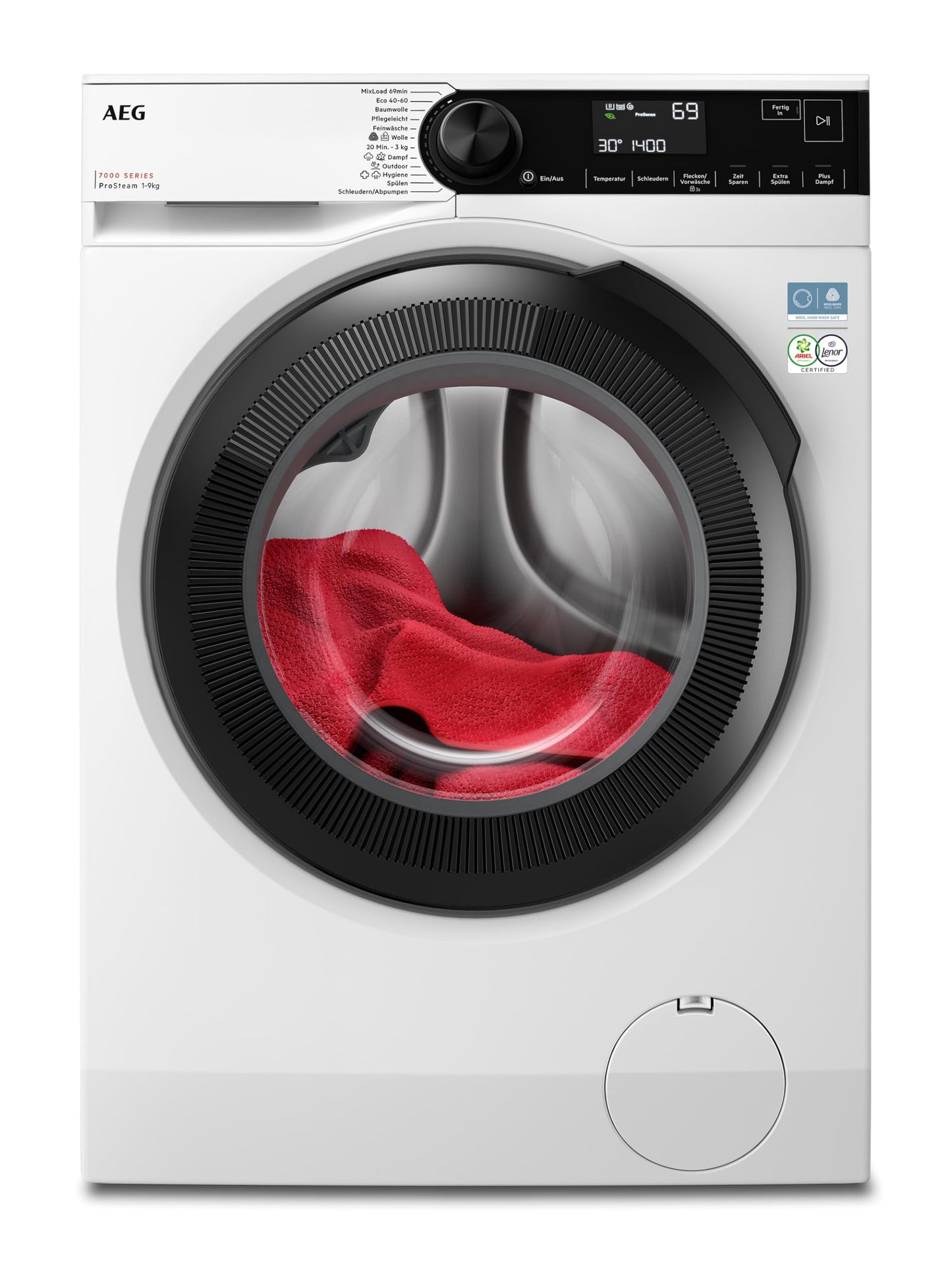 AEG L6AMZ49FL Washing Machine, Series 6000 with ProSense®, 9.0 kg, Quiet, Automatic Volume, Refill Function, Child Lock, Gentle Drum, Water Stop, 1400 rpm