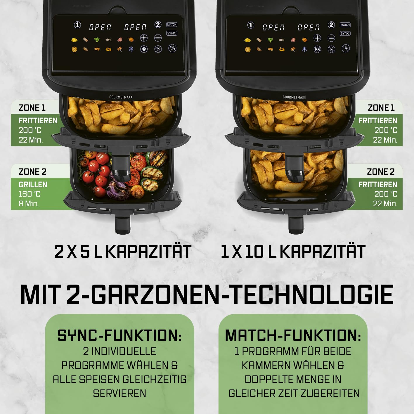 GOURMETmaxx Digitale Heißluftfritteuse 12 L, XXL-Edelstahl-Ofen | Airfryer + Timer, Touchdisplay, Drehspieß | fettarm, energiesparend frittieren | 10 Programme inkl. Pizza | 1800 W