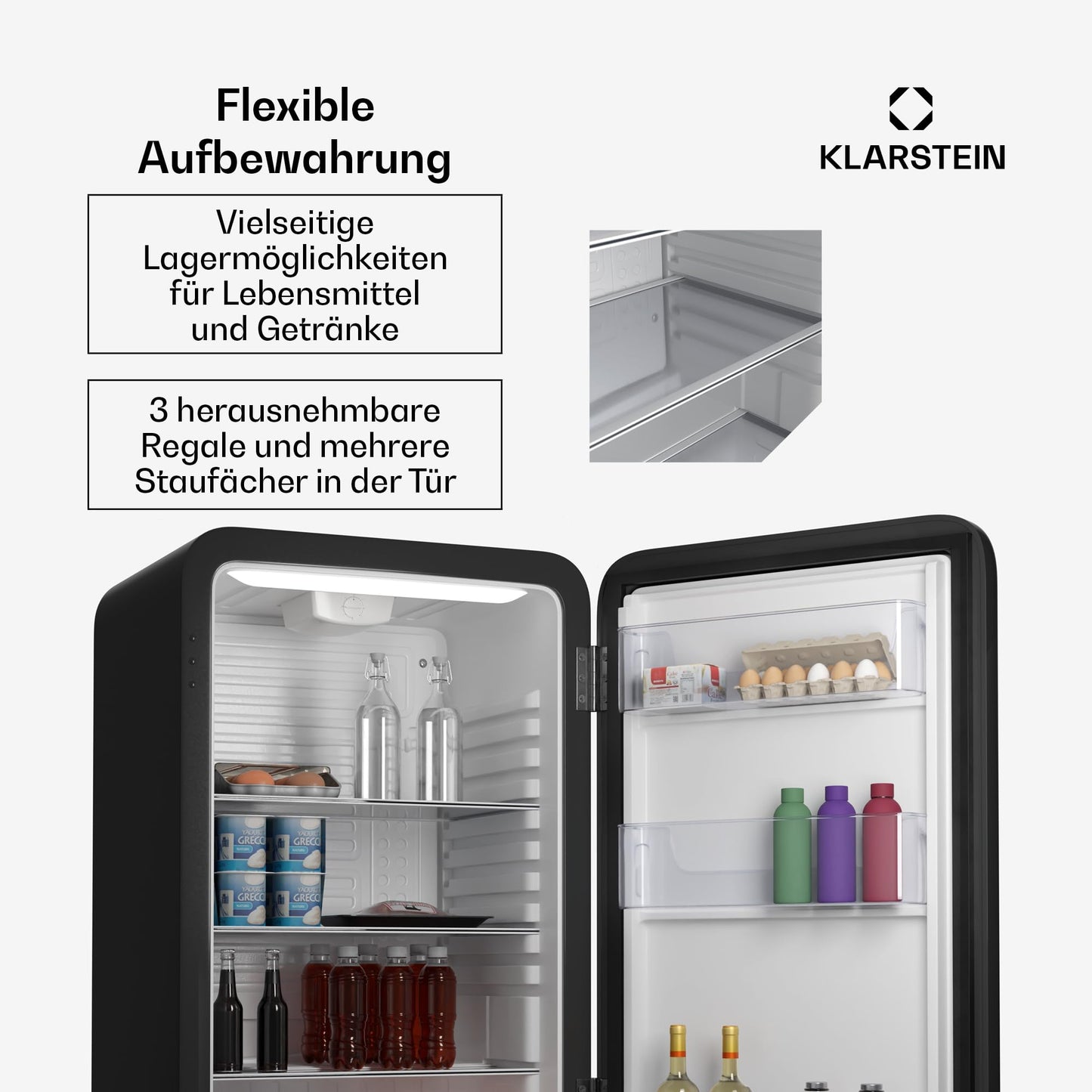 Klarstein Kühlschrank, Mini-Kühlschrank für Getränke, Kühlschrank Klein, Kleiner Kühlschrank Lautlos, Skincare Fridge, Vintage Design, Camping Kühlschrank, Minikühlschrank für Zimmer, 0-10°C, 70 L