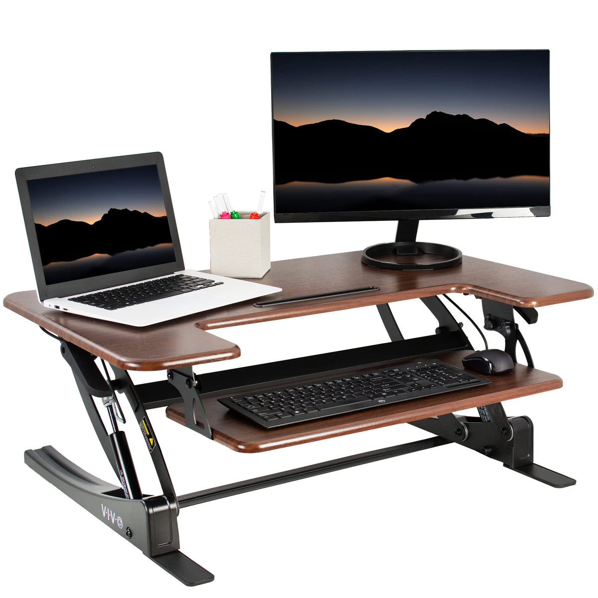 Vivo Black Height Adjustable 36" Stand up Desk Converter | Quick Sit to Stand Tabletop Monitor Riser (DESK-V000V)