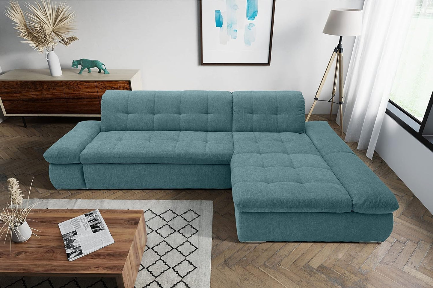 DOMO. collection Moric Corner Sofa, L-Shaped, Corner Sofa, L-shaped, 300 x 172 x 80 cm (W x D x H), Beige