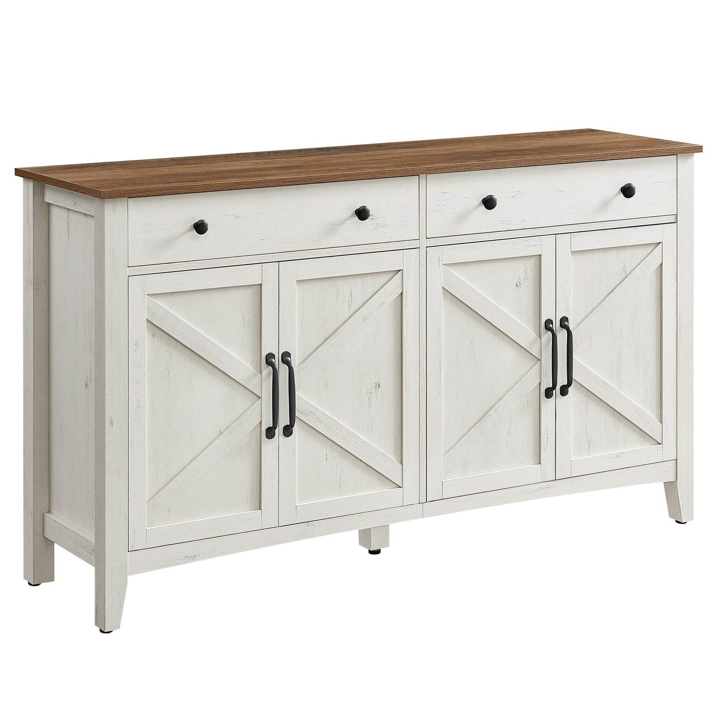 VASAGLE Kitchen Cabinet, Sideboard with Drawers, Storage Cabinet with Doors, Adjustable Shelf, Country House Style, for Living Room, Kitchen, 40 x 80 x 80 cm, Cloud White/Honey Brown BBK341W02