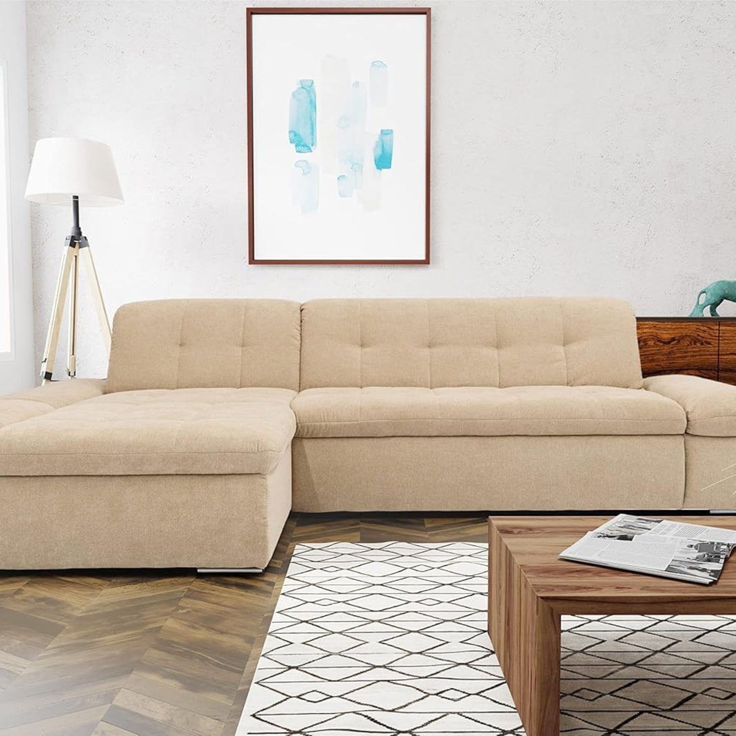 DOMO. collection Moric Corner Sofa, L-Shaped, Corner Sofa, L-shaped, 300 x 172 x 80 cm (W x D x H), Beige
