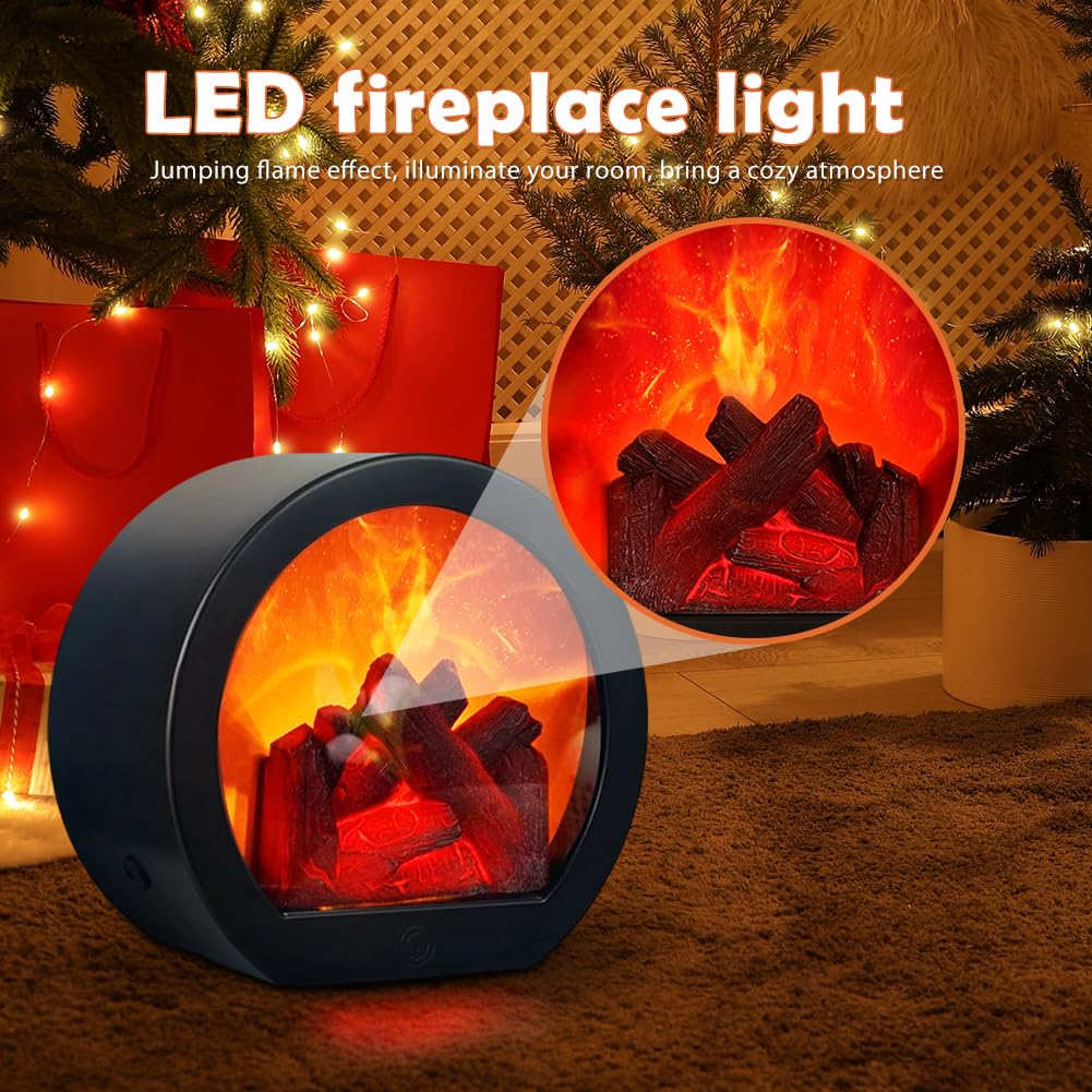 LOMUG LED Fireplace Electric Decorative Fireplace, Electric Fireplace Without Heating with Flame Effect, USB and Battery Operated Electric Fireplaces for Simulation Table Fireplace Ornament Home