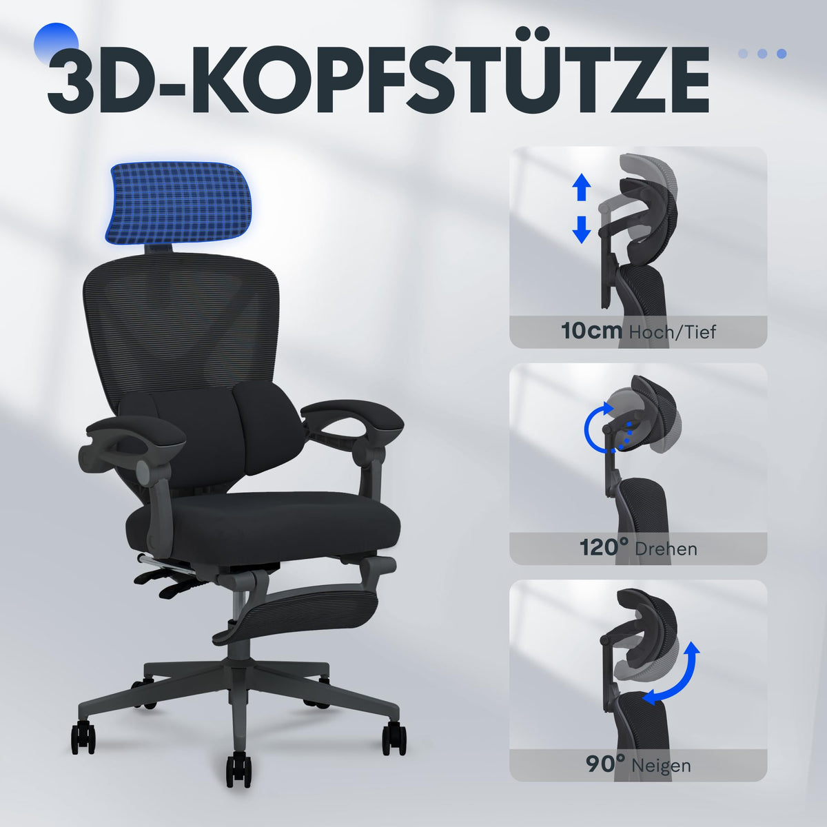 FLEXISPOT Ergonomic Office Chair, X-shaped Desk Chair with 135° Tilt, Coupled Armrests with Zoned Adjustable Lumbar Support, Swivel Chair with Footrest, 3D Headrest, White/Grey