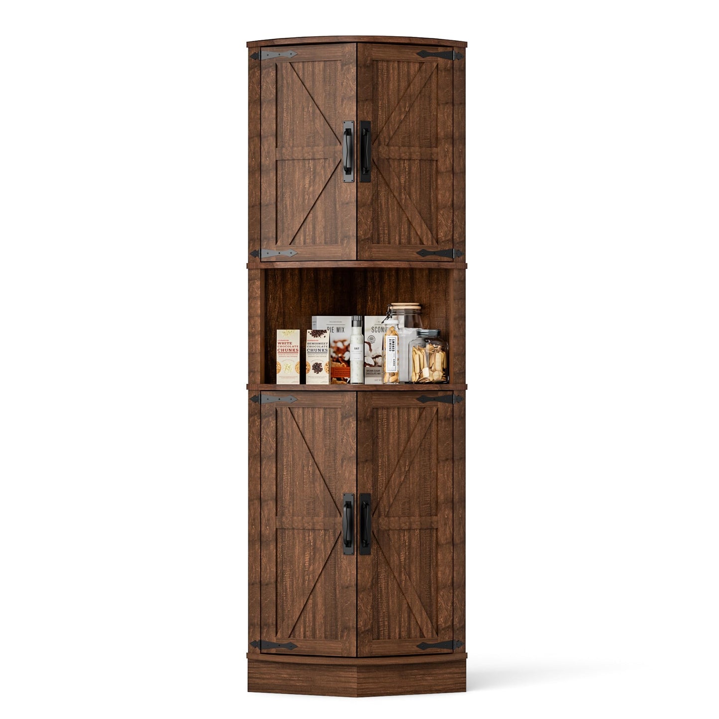 Tall Kitchen Cabinet, Corner Cabinet, Bathroom Cabinet, Narrow Corner Shelf with 4 Doors and 5 Shelves, 165 cm Wooden Storage Cabinet, Tall Cabinet for Kitchen, Living Room, Dining Room