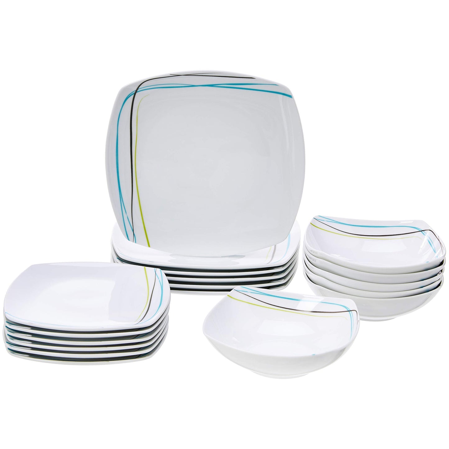 Amazon Basics 18-Piece Tableware Set, for 6 People, Modern Rays