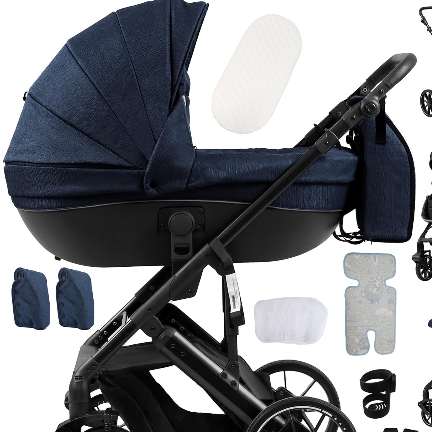 Doraystar 360° Rotation PU Leather Pushchair 3-in-1 Combination Pushchair 3-in-1 with Two Reversible Sliding Modes, Pushchair Complete Set with One-Click Folding Design, Aluminium Alloy Frame (906
