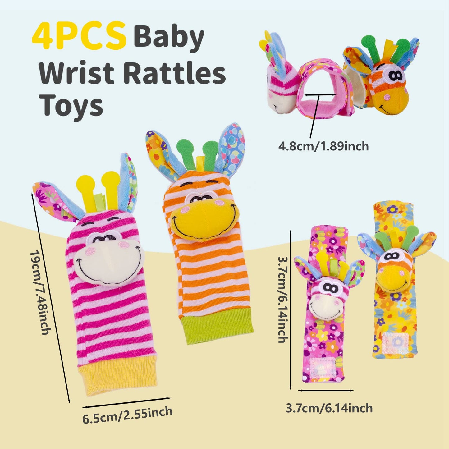 Accevo Baby Wrist Rattles & Rattles Socks Baby Cuddly Toys Early Learning Toy for Toddlers Newborn Baby Gifts Toy for Babies Baby Shower Gift 0-12 Months