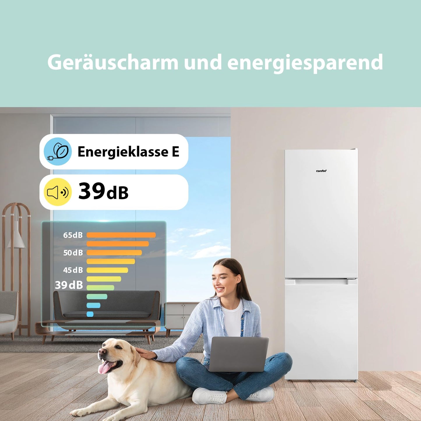 Comfee RCB169DK3 Combination Fridge-Freezer, 150 cm Height, Low Frost, 174 L, Quiet, 38dB, Adjustable Temperature, LED Light, 156 kWh/Year, Black