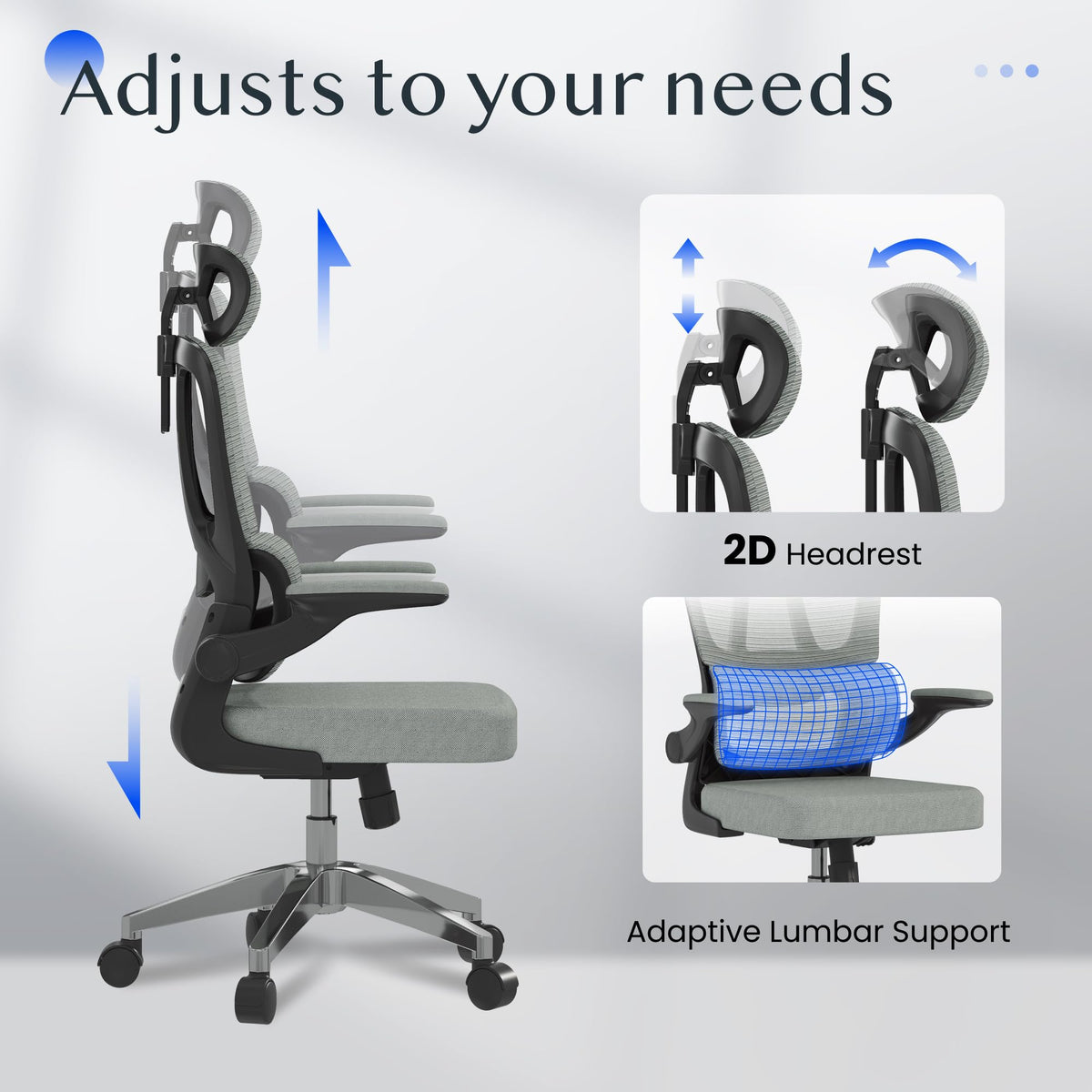 FLEXISPOT OC3C Office Chair Ergonomic Desk Chair Computer Chair Height-Adjustable Seat Headrest Armrest Lumbar Support Swivel Castors Work Chair