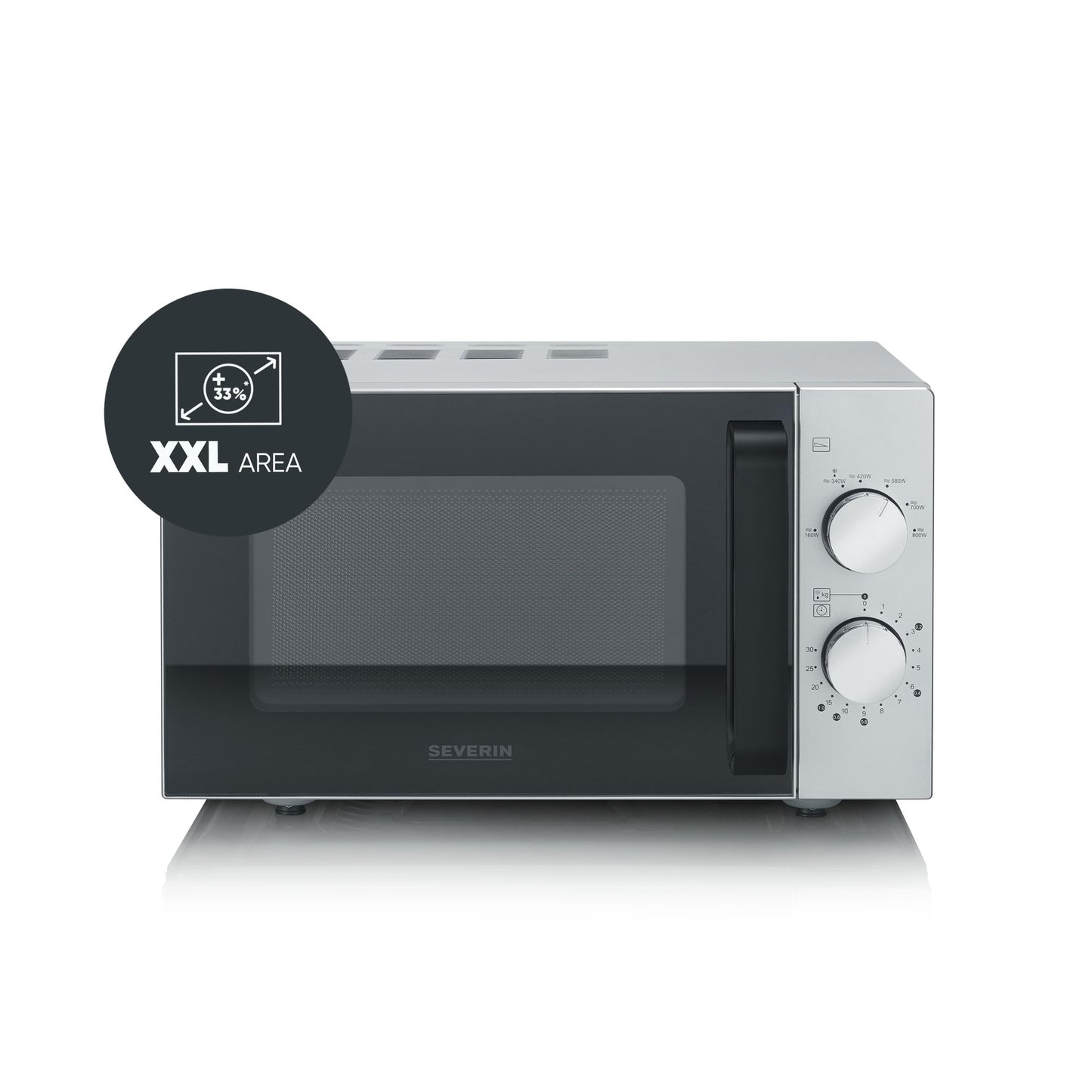 SEVERIN Microwave with Glass Base, for Defrosting and Heating, Microwave Oven with Large Usable Surface for Square Tableware, Black/Silver, MW 7761