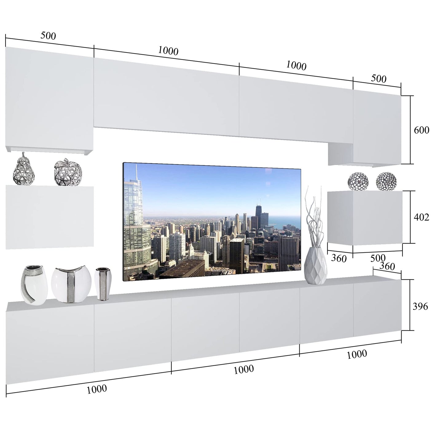 BELINI Living Room Wall Unit Full Equipment Living Room Set Modern Cabinet Wall with LED Lighting TV Cabinet White