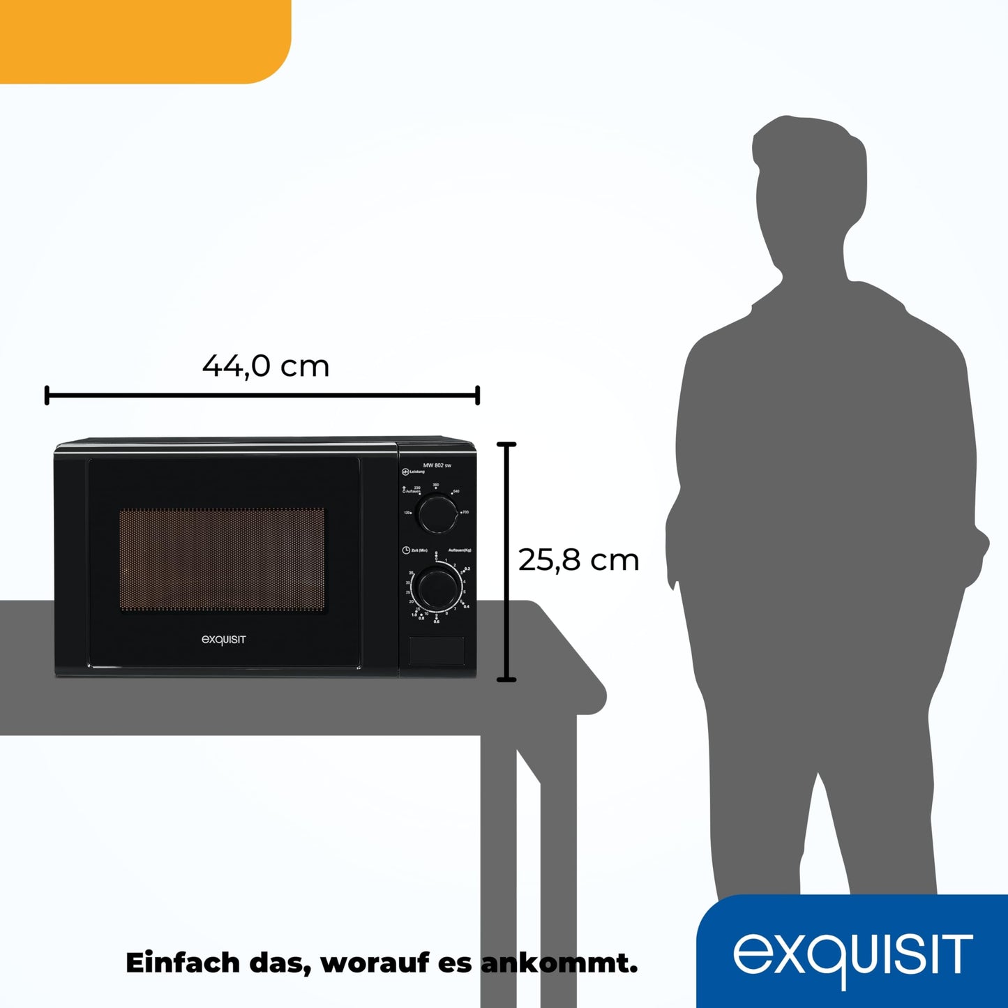 Exquisit Microwave MW 802 SW, 700 W Power, 20 L Cooking Space, Compact Microwave With Stainless Steel Interior, Space-Saving, Incl. Timer, Black