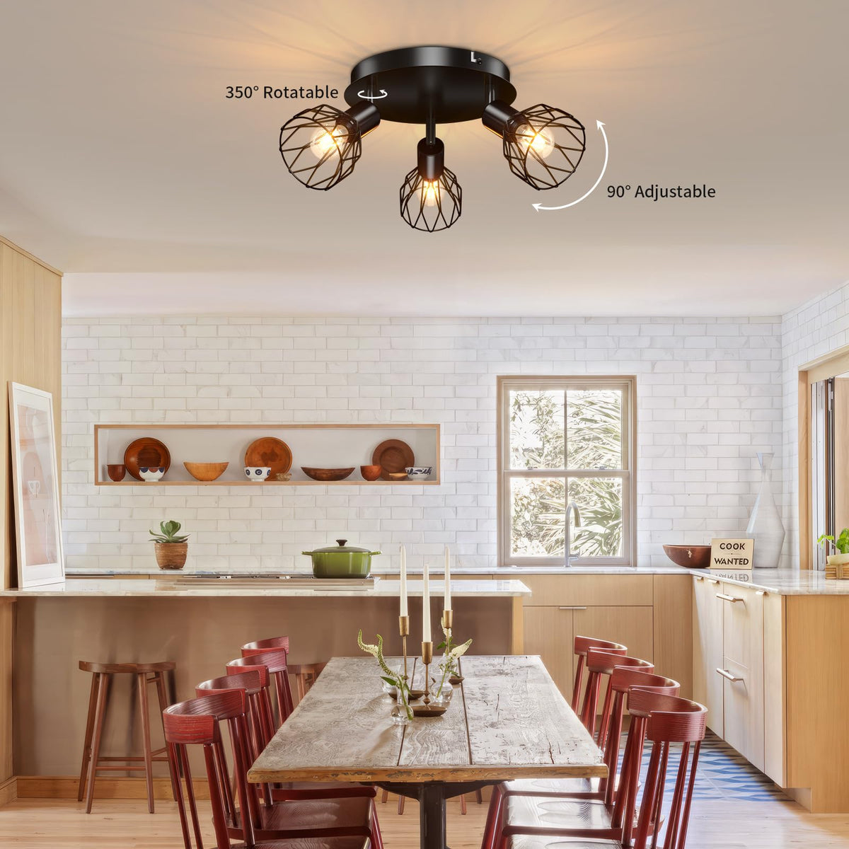 Kimjo 6-Bulb LED Ceiling Spotlight, Swivelling E14 Ceiling Spotlight, Black 6-Bulb Ceiling Light For Living Room, LED Kitchen Ceiling Light, Without Bulbs