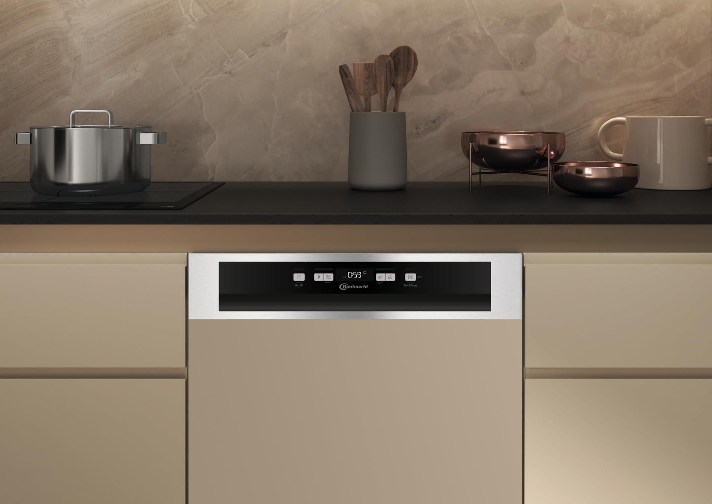 Bauknecht BK4UB14BN7A0X Undermount Dishwasher, 60 cm, ActiveDry Automatic Door Opening System, Delay Start, MultiZone, Separate Top or Bottom Basket Sink, Cutlery Drawer, Flexible Loading