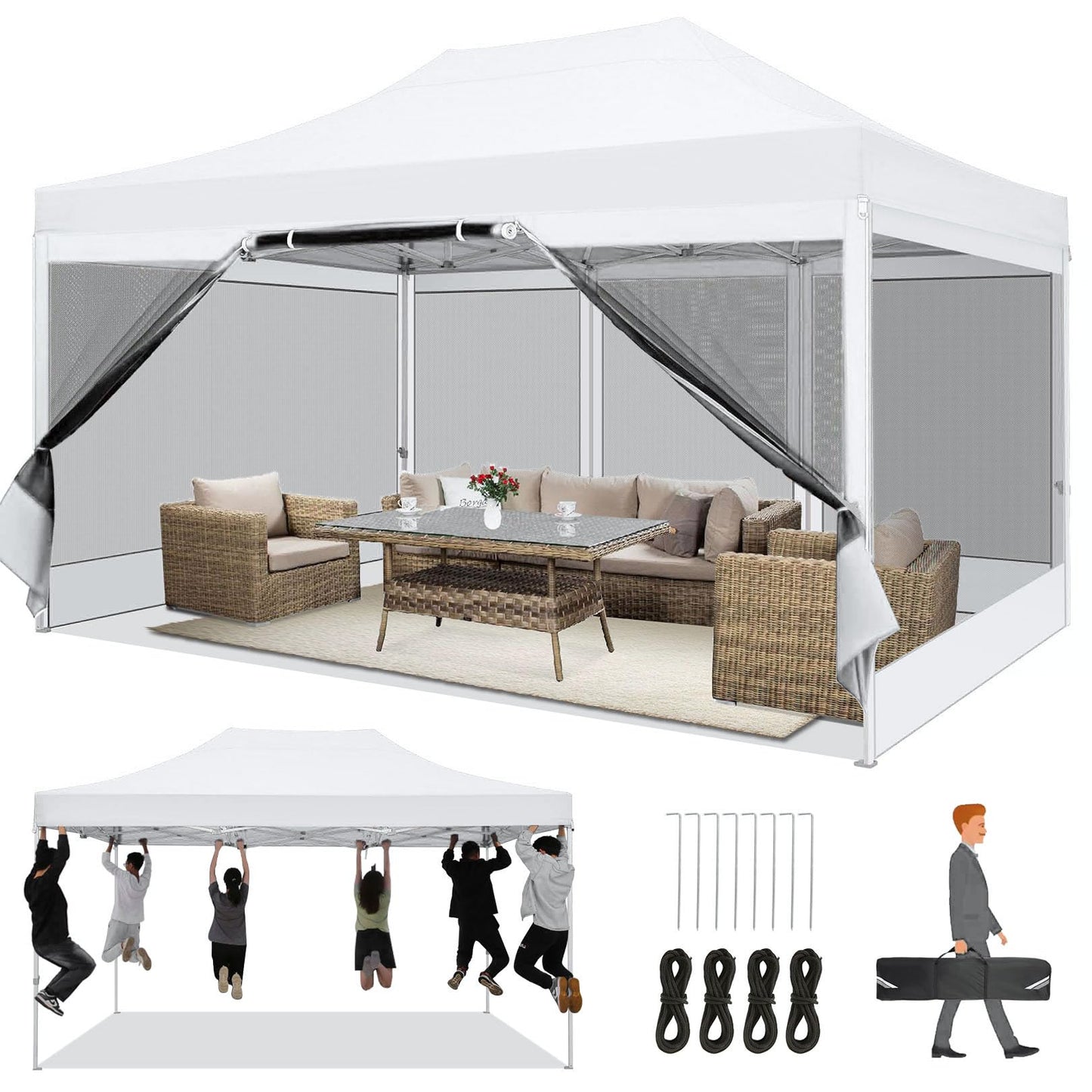 COBIZI Folding Gazebo 3 x 3 m Gazebo 3 x 3 m Waterproof Stable Party Tent Foldable with 4 Side Walls Mosquito Net Pop Up Garden Gazebo Anti-UV for Garden, Grey