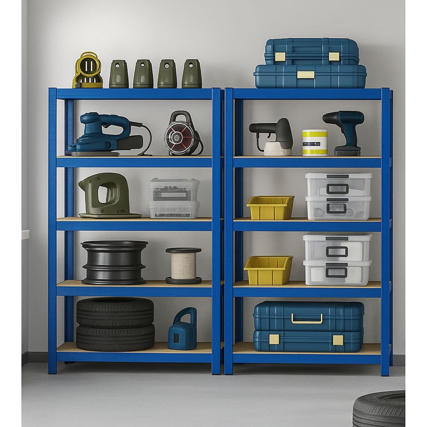 OfficeMarshal Double Pack Heavy Duty Shelves Black, 180 x 90 x 40 cm, Boltless Shelf, Storage Shelf, Standing Shelf, Plug-In System, Can be Assembled without Tools (Lakota)