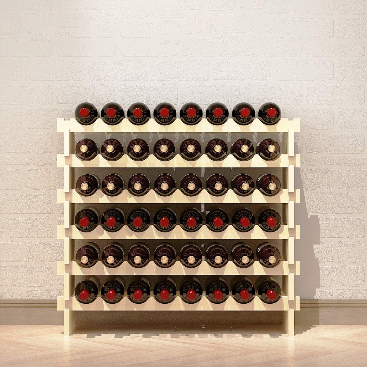 DlandHome Weinregal für 48 Flaschen 90 x 30 x 81 cm Flaschen Modular Halterung für Flaschen, aus massivem Kiefernholz