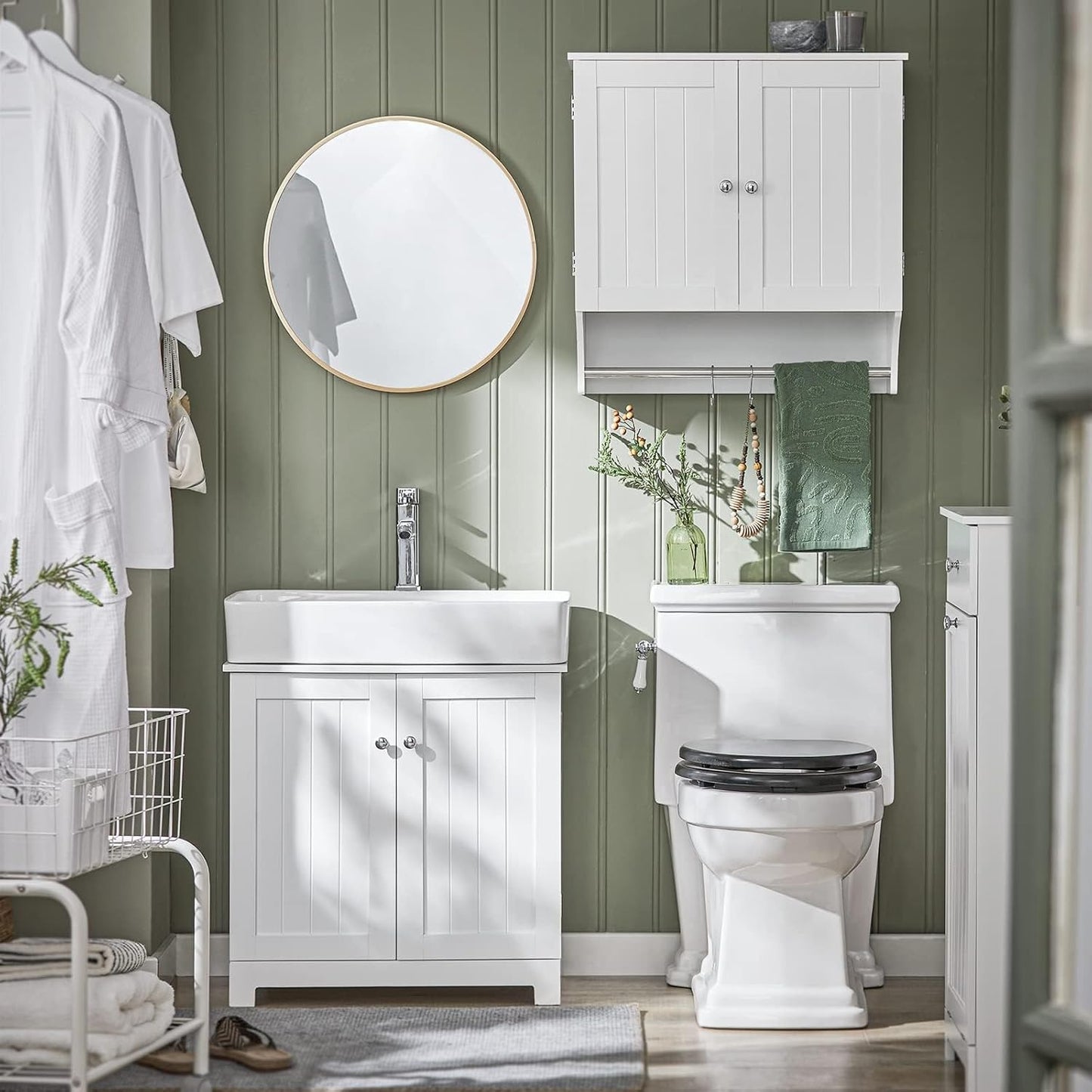 SoBuy BZR84-W Wall-Mounted Bathroom Cabinet with 2 Doors, 60 x 30 x 60 cm, Adjustable Shelves, Towel Rail, Storage Solution for Small Bathrooms