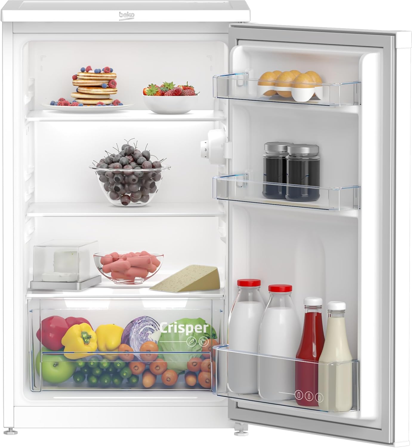 Beko TS190040N Freestanding Fridge 88 L Total Capacity Replaceable Door Hinge Good Lighting in the Unit 38 dB Robust Glass Shelves White