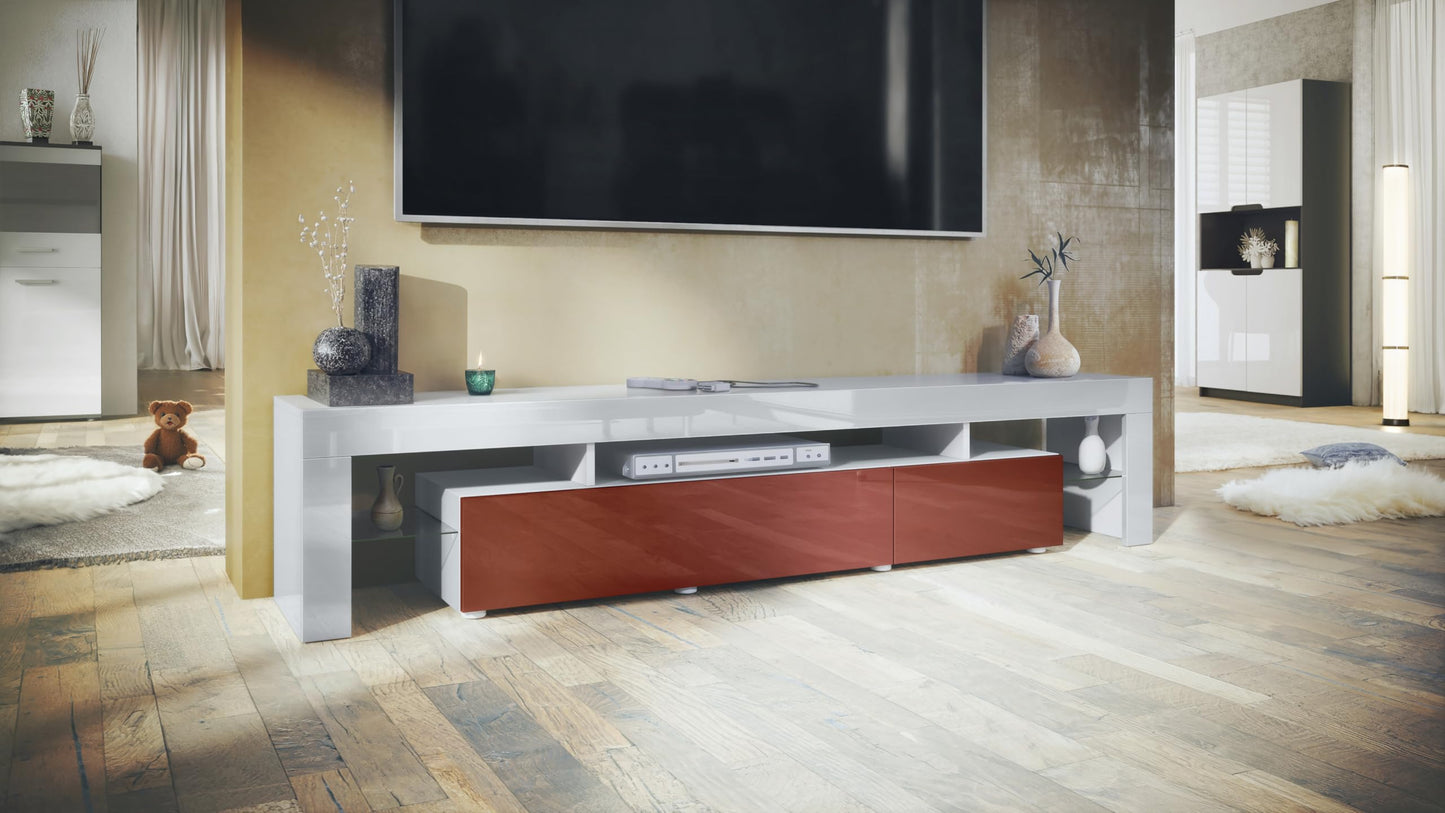Vladon TV Stand Unit Lima V2, Carcass in White/Front in Black High Gloss