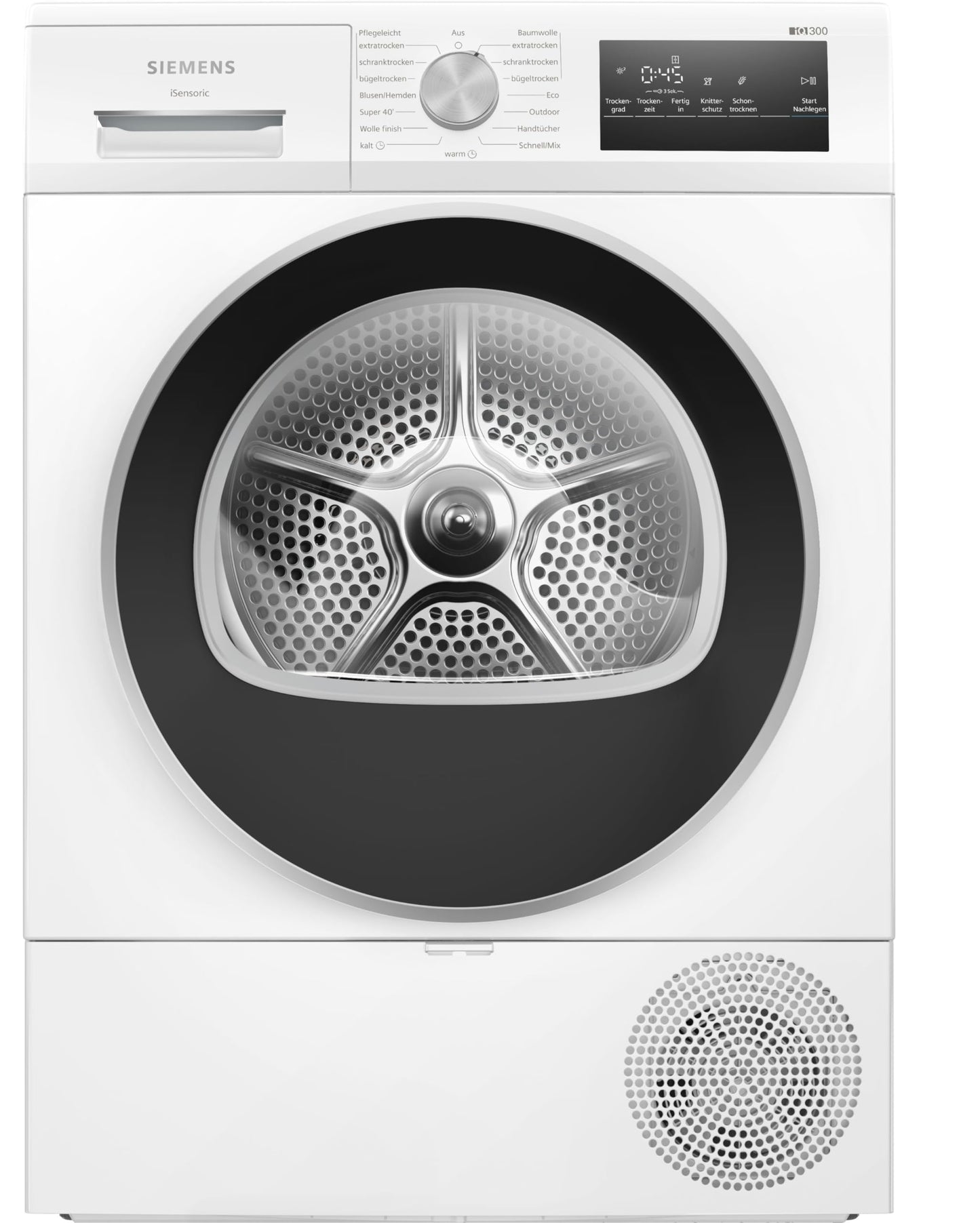 Siemens WT45HV0EM iQ300 Heat Pump Dryer, 8 kg, autoDry, super40 Programme, 63 dB, Touch LED Display, SoftDry, Outdoor Program, EasyClean Filter, Child Lock, White