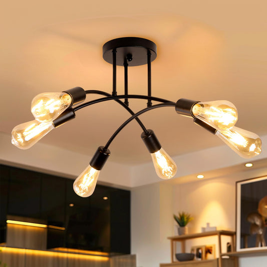 Ceiling Light Vintage 6 Bulbs Ceiling Light Retro E27 Living Room Lamp Industrial Lamp Bedroom Lamp Black Chandelier for Bedroom Kitchen Hallway Dining Room without Bulb
