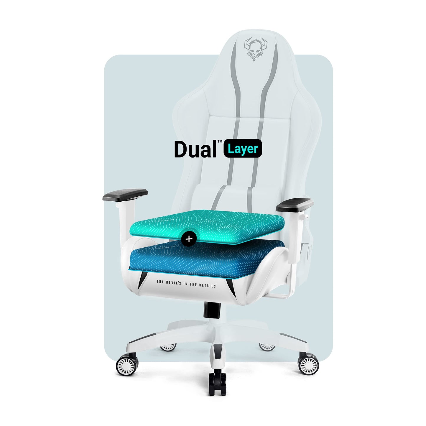 Diablo X-One 2.0 Gaming Stuhl Gamer Chair Bürostuhl Schreibtischstuhl Verstellbare Armlehnen Ergonomisches Design Nacken/-Lendenkissen Wippfunktion Aqua Blue Normal (L)