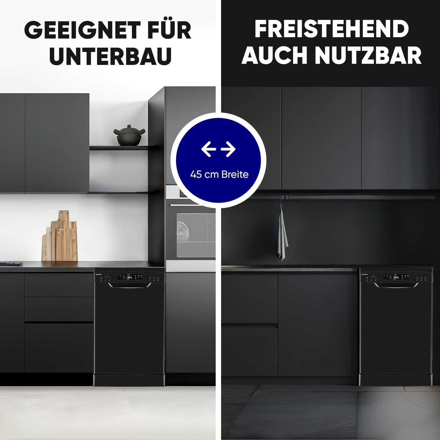 Bomann Dishwasher 45 cm, 10 Place Settings, Dishwasher Stand or Substructure, 7 Programmes & 2 Spray Levels, Dishwasher with Start Dial, Dishwasher Can Be Under-Assembled GSP 7418, Black