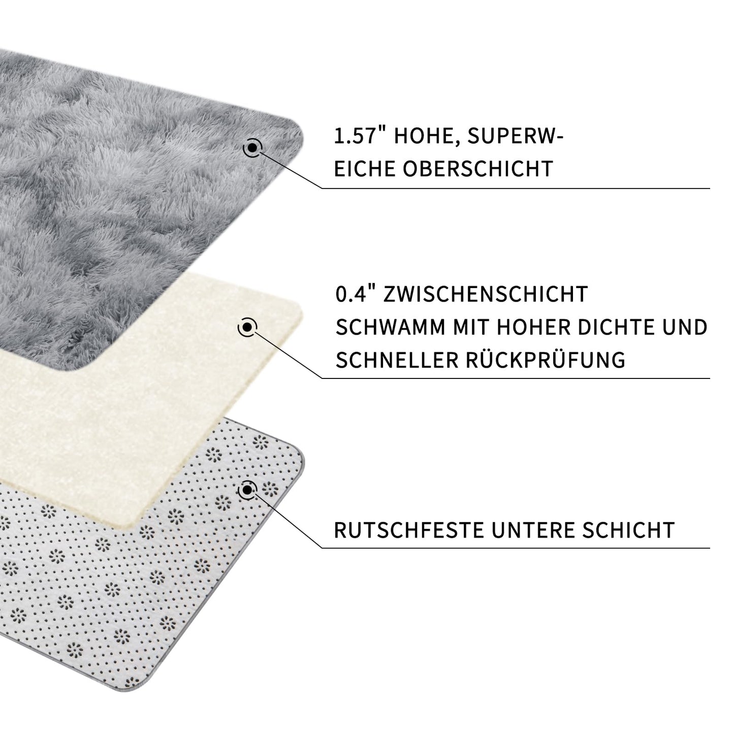 Sour Lemon Hochflor Teppich Grau Teppich Wohnzimmer 140x200 Waschbar Anti-Rutsch Extra Große Teppiche Schlafzimmer Flauschige Moderne Teppiche Matte Teppichen für Schlafzimmer Kinderzimmer