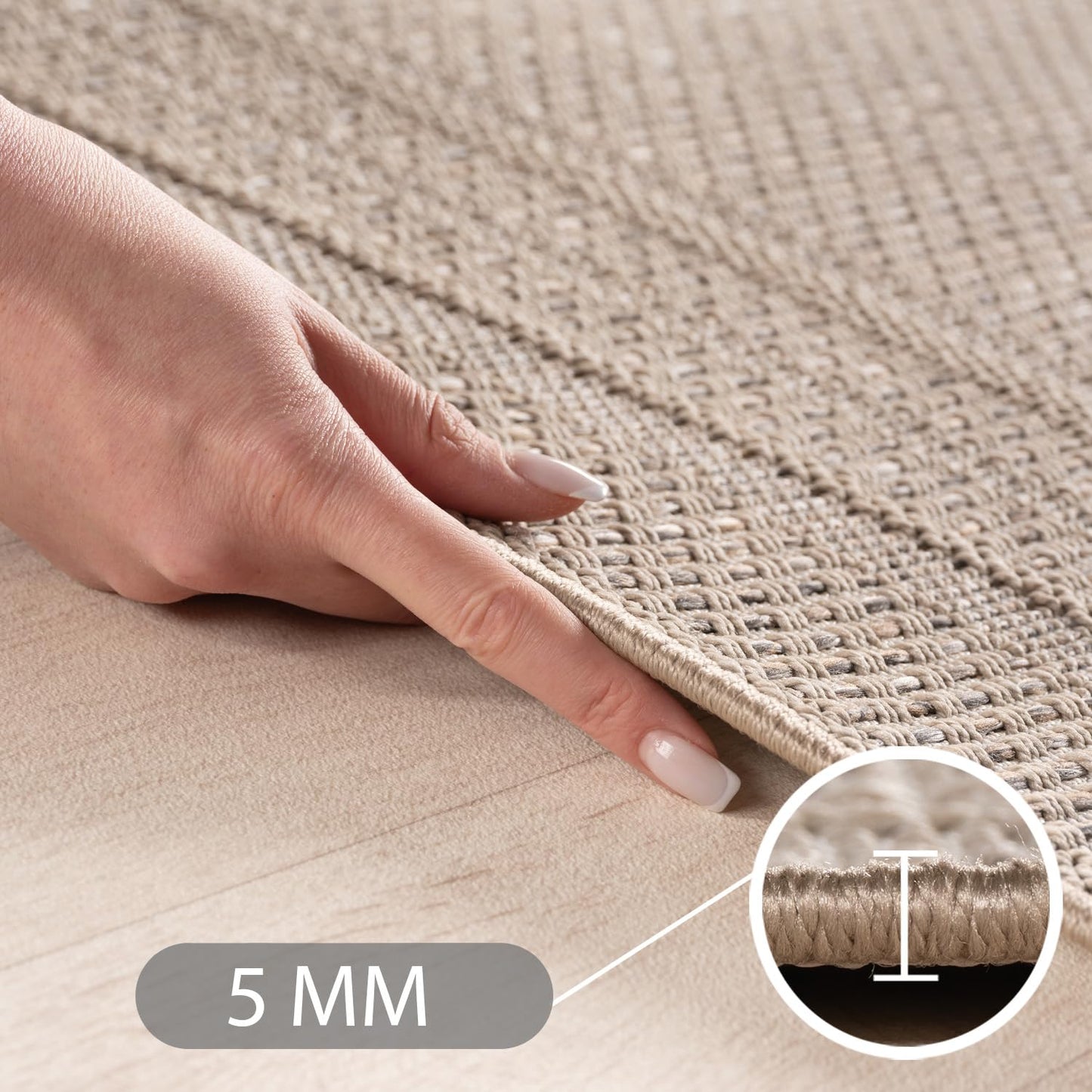 SIMPEX Outdoor Teppich Wetterfest Beige 140x200 cm, UV-beständig, ideal für Küche, Balkon, Terrasse, Garten Wohnzimmer Esszimmer, Skandinavisches Boho-Design, Pfelgeleicht
