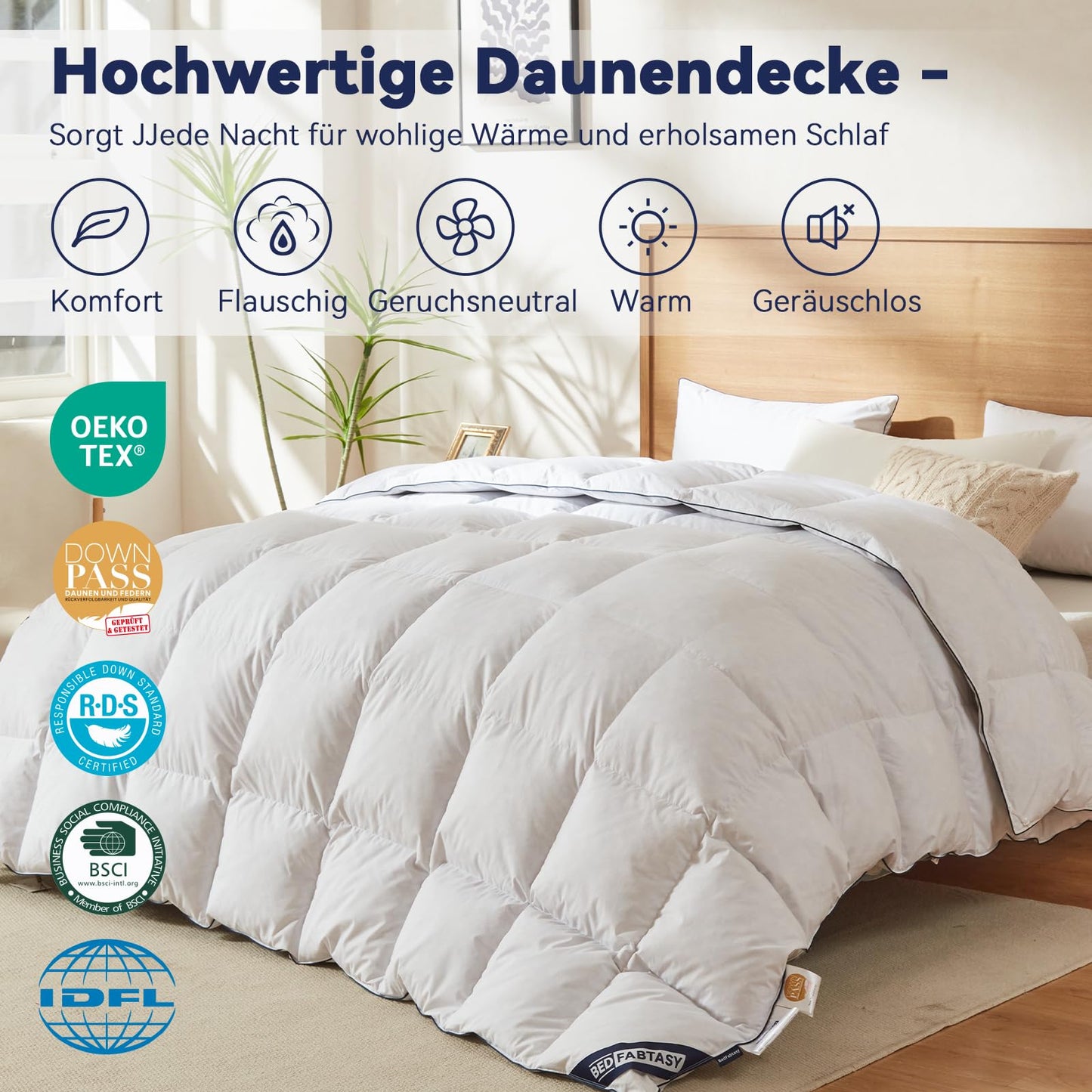 Premium Down Duvet 135 x 200 cm Summer Duvet, Lightweight Summer Duvet 135 x 200 cm with Premium Goose Down and Feathers, 100% Silent Organic Cotton, Oeko-Tex 100, Down Pass, RDS Certified