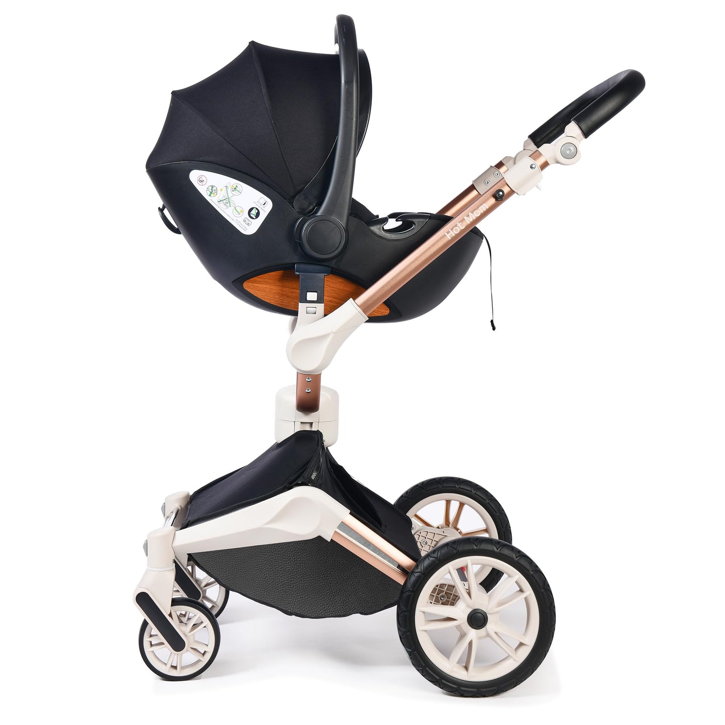 Hot Mom Pram Set with 360° Rotation Function, Combination Pushchair 3-in-1 Equipped with PU Tyres and Faux Leather Seat and Many Other Accessories, Dark Grey