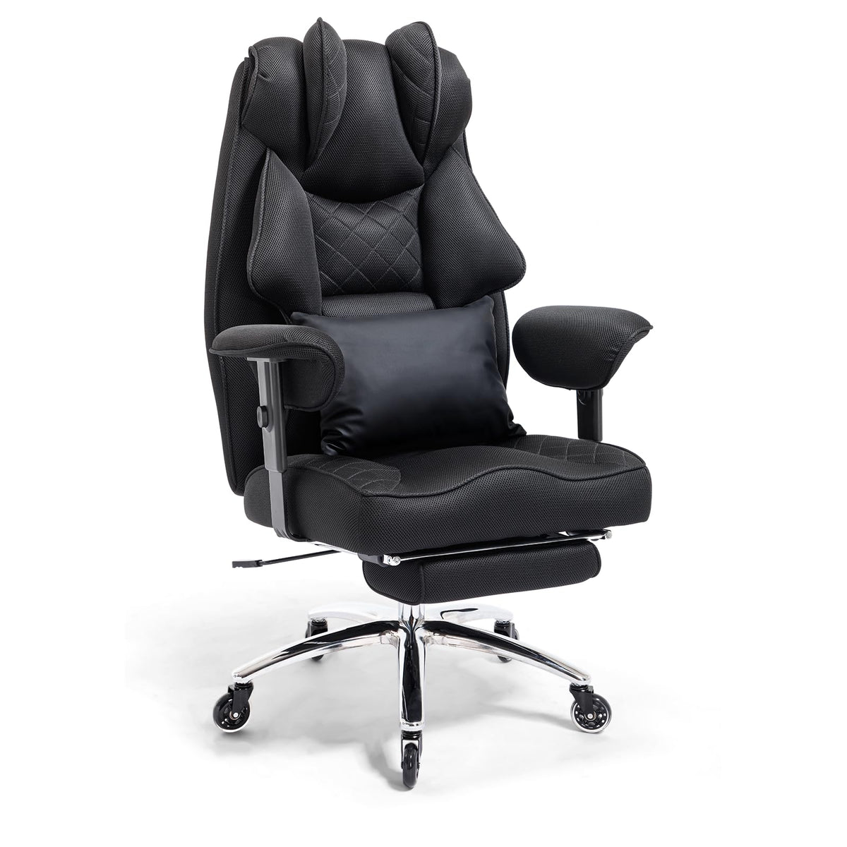Ergonomic Office Chair 200 kg, Executive Chair with Footrest, Desk Chair with Lumbar Cushion, Comfortable XXL Wide Seat, Thickened Padded, Height Adjustable, Imitation Suede