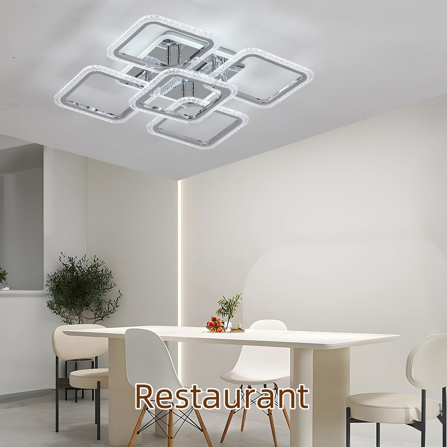 ZAITINZ Led Deckenleuchte,Wohnzimmerlampe 80W,Deckenleuchte Dimmbar mit fernbedienung 3000-6000K,5 Quadratische Deckenlampe Led,Moderne Deckenleuchten für Wohnzimmer,Schlafzimmer,Küche,Flur,Chrom