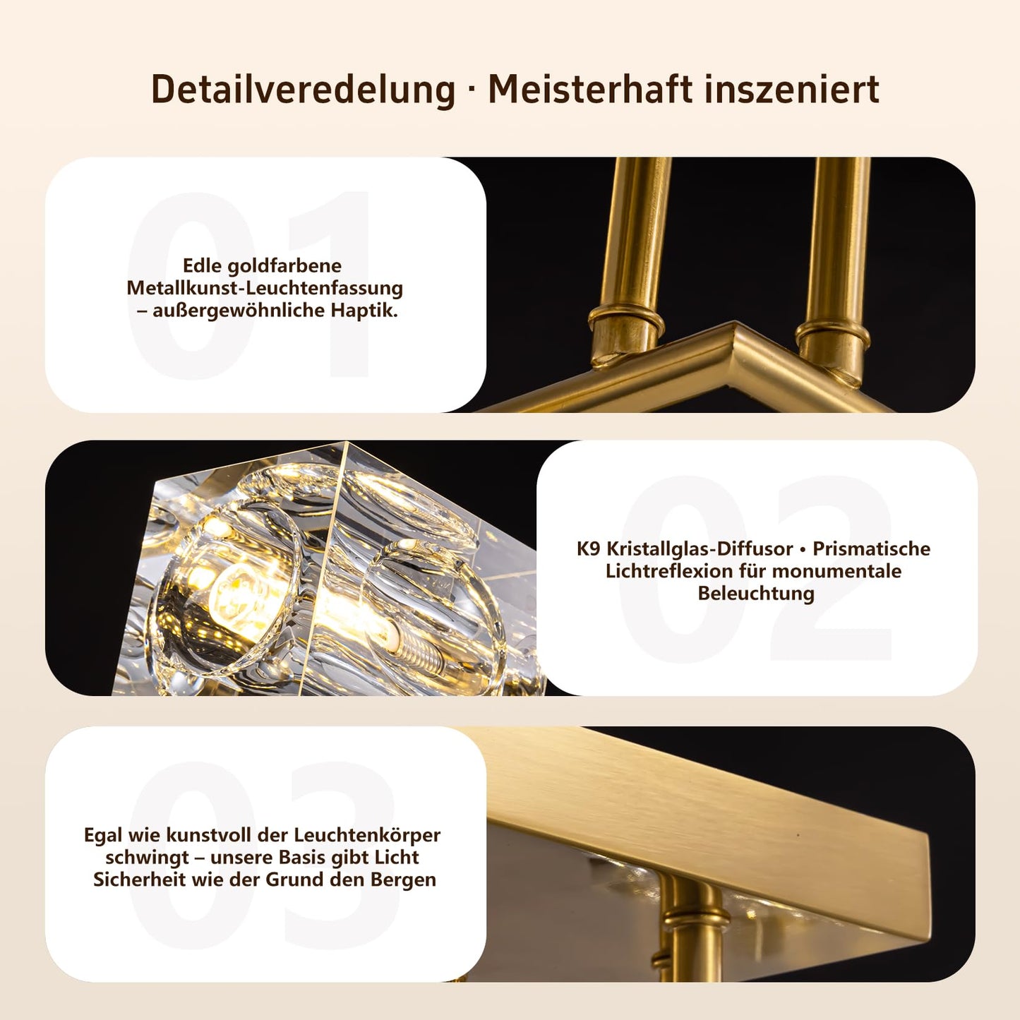 JUJUQI Moderne Kristall-Kronleuchter,Gold Hängeleuchte, K9 quadratischer Kristall Häengelampe mit 8 Lichtern,Würfel-Schirm, hängende Deckenleuchte für Esszimmer, Schlafzimmer, Wohnzimmer