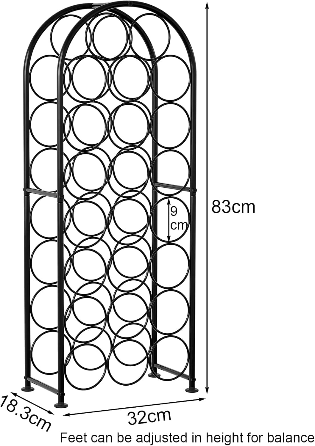 EasyPAG Metal 23 Bottles Wine Rack Freestanding Wine Holder Wine Rack Wine Holder Wine Storage Shelf Drinks Rack Floor Standing for Kitchen, Black