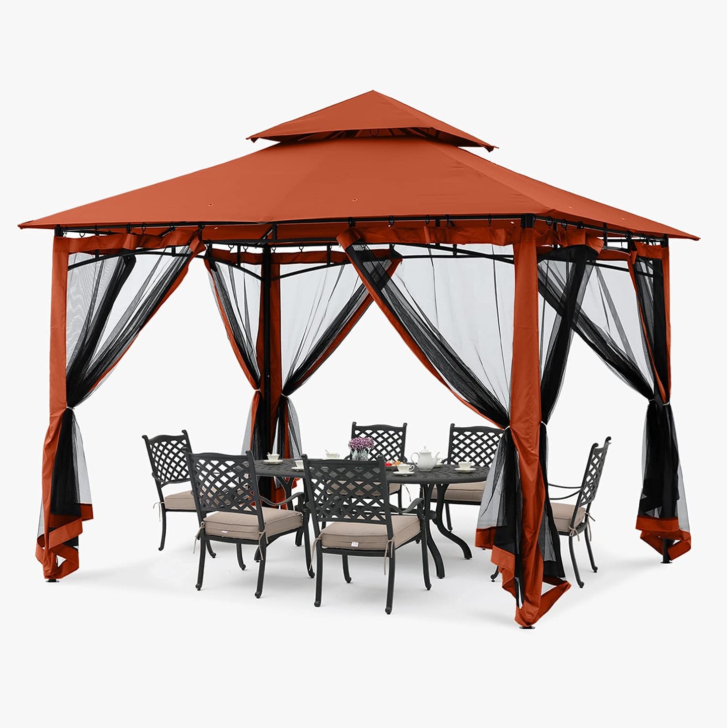 ABCCANOPY Pavillon 2.5x2.5m Wasserdicht Stabil Winterfest Gartenpavillon，Doppeldachweichdach Hinterhof-Partyzelt mit Netz für Schatten und Regen,Grau