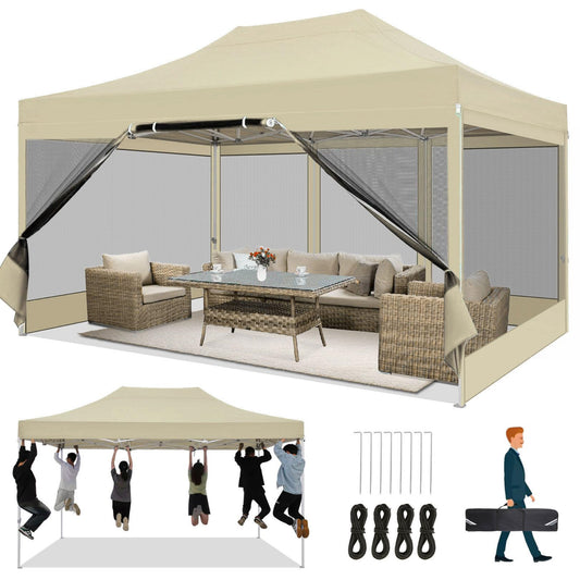 COBIZI Folding Gazebo 3 x 3 m Gazebo 3 x 3 m Waterproof Stable Party Tent Foldable with 4 Side Walls Mosquito Net Pop Up Garden Gazebo Anti-UV for Garden, Grey