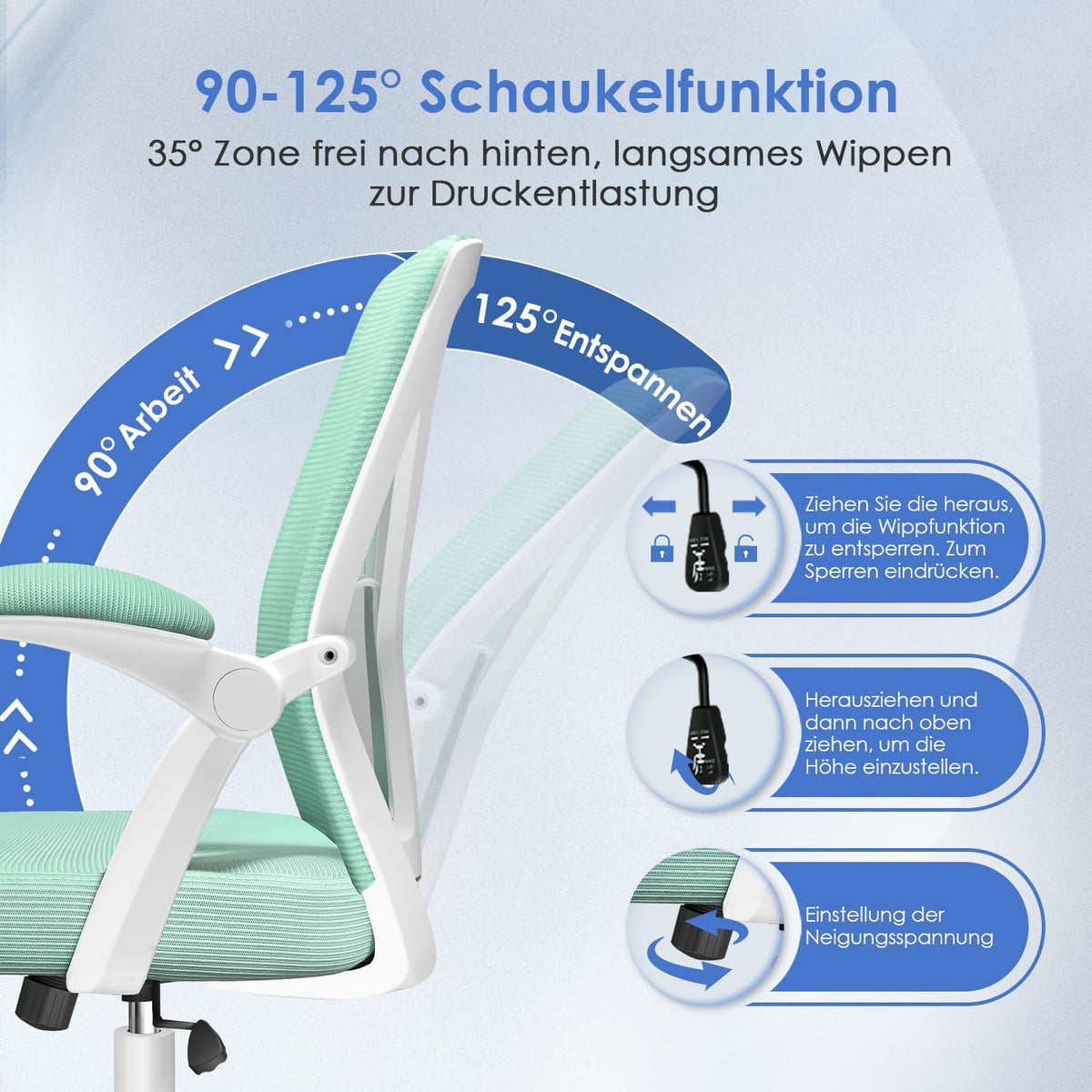 Hinonde Office Chair, Desk Chair with Folding Armrests and Rocker Function, 360° Swivel Chair, Height-Adjustable Office Chair, Ergonomic Home Office Chair with Breathable Mesh, Up to 150 kg