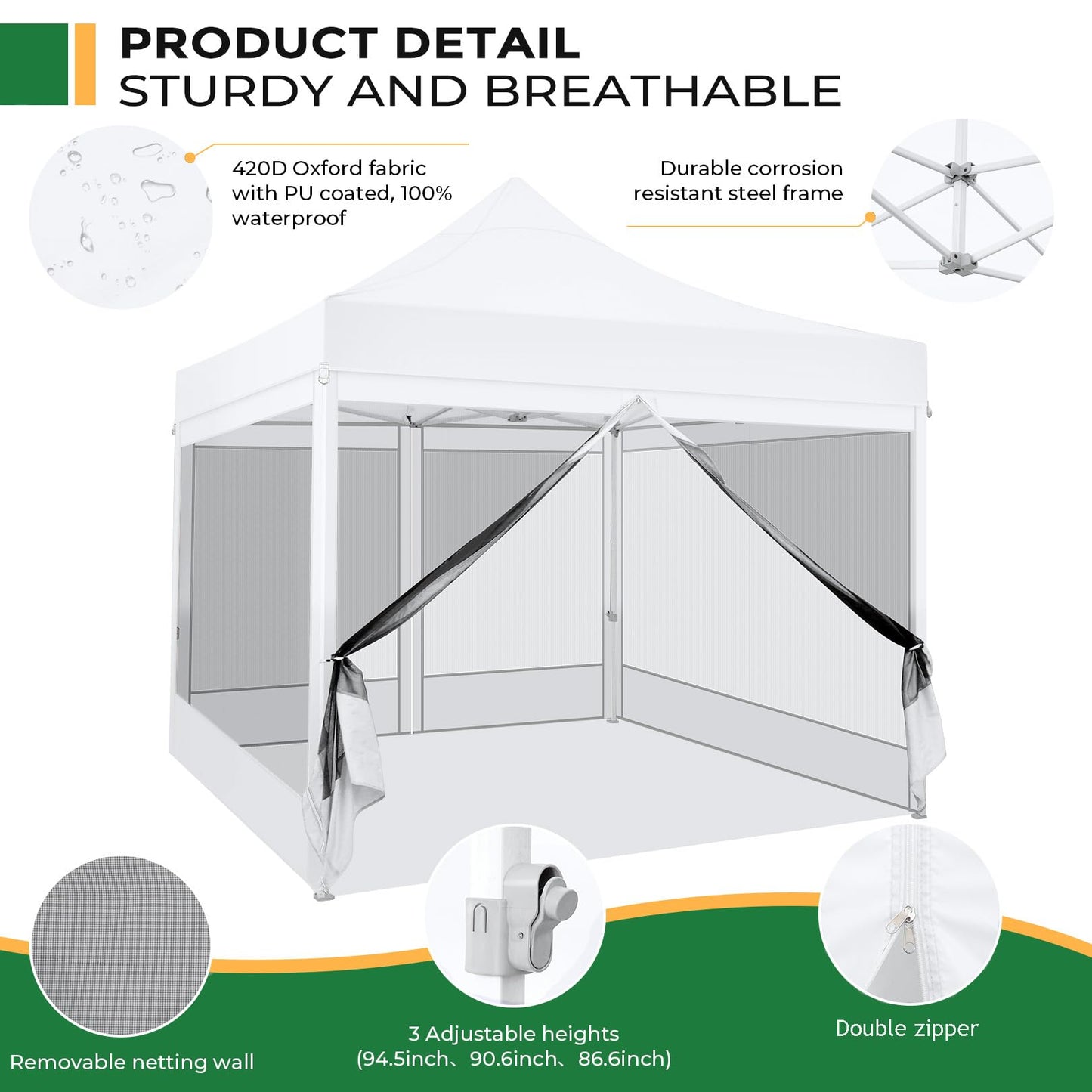 COBIZI Folding Gazebo 3 x 3 m Gazebo 3 x 3 m Waterproof Stable Party Tent Foldable with 4 Side Walls Mosquito Net Pop Up Garden Gazebo Anti-UV for Garden, Grey