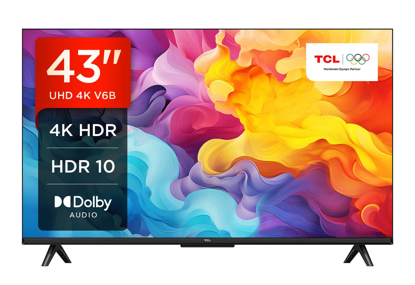TCL 43V6C 43 Inch 4K UHD Smart TV - HDR10+, HVA Panel, Dolby Vision, Google TV, HDMI 2.1, DVB-T2/C/S2, Bluetooth 5.2, Voice Control with Alexa & Google Assistant