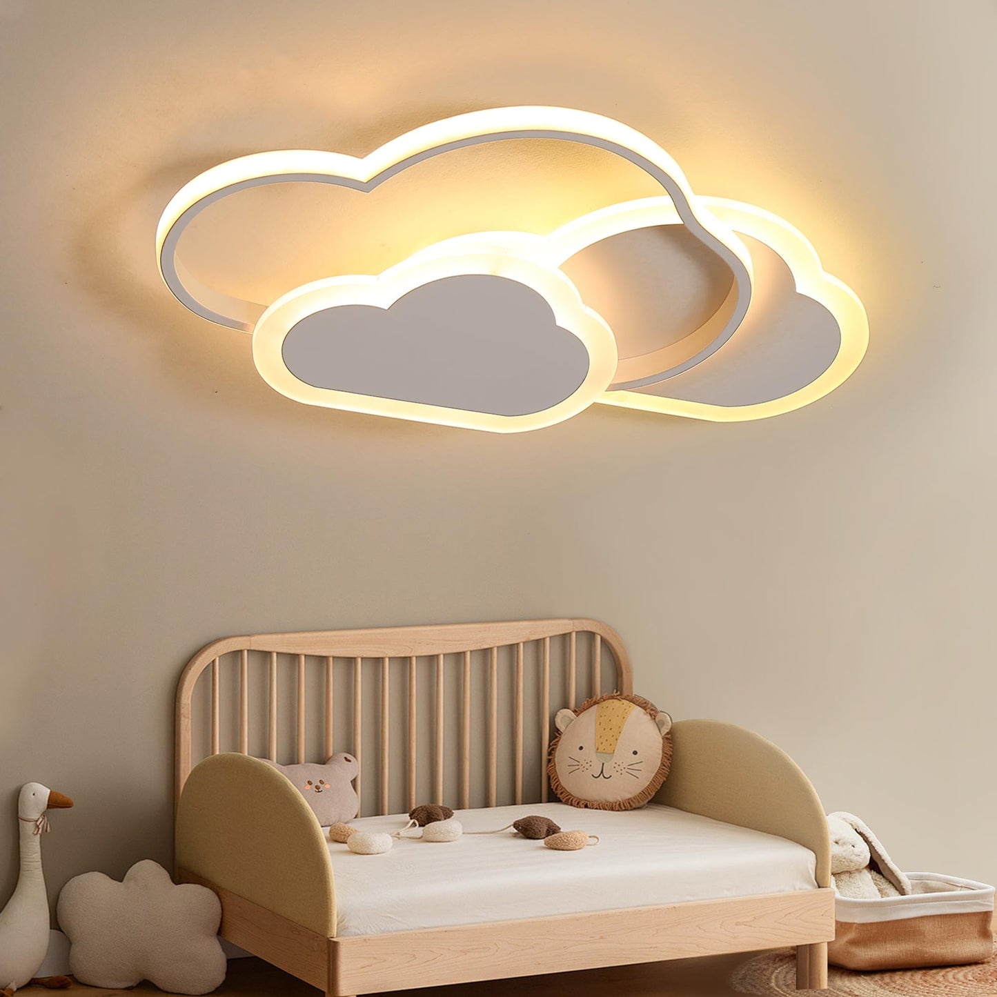 34 cm LED Ceiling Light Bedroom Wooden Children's Room Lamp Ceiling Star Children's Lamp Dimmable Ceiling Lamp for Children Lamp with Remote Control