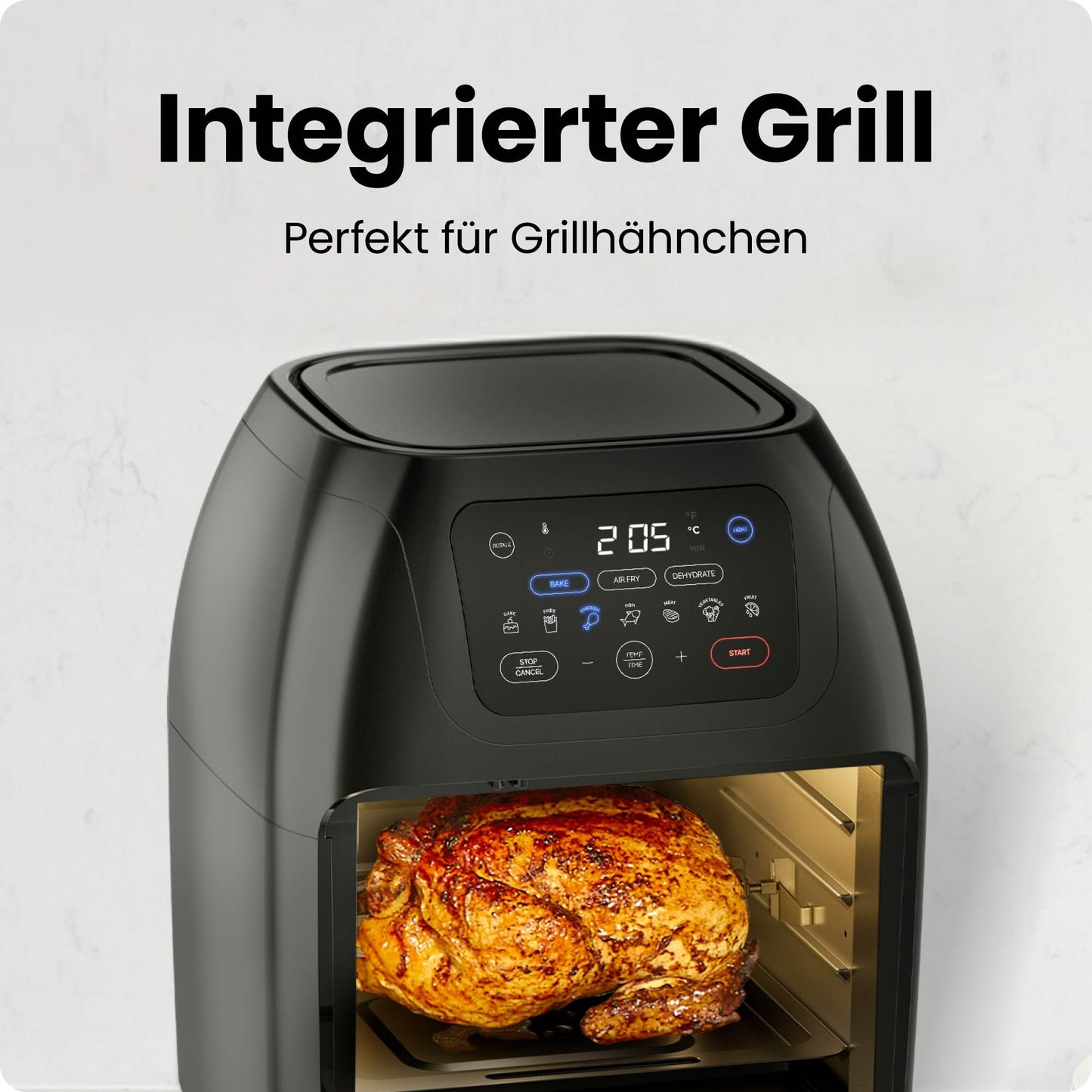 Chefman Multifunctional Digital Hot Air Fryer + Rotisserie, Dehydrator, Convection, 17 Touch Screen Presets, XL 10L Family Size, Automatic Shut-Off, Large Viewing Window, Black