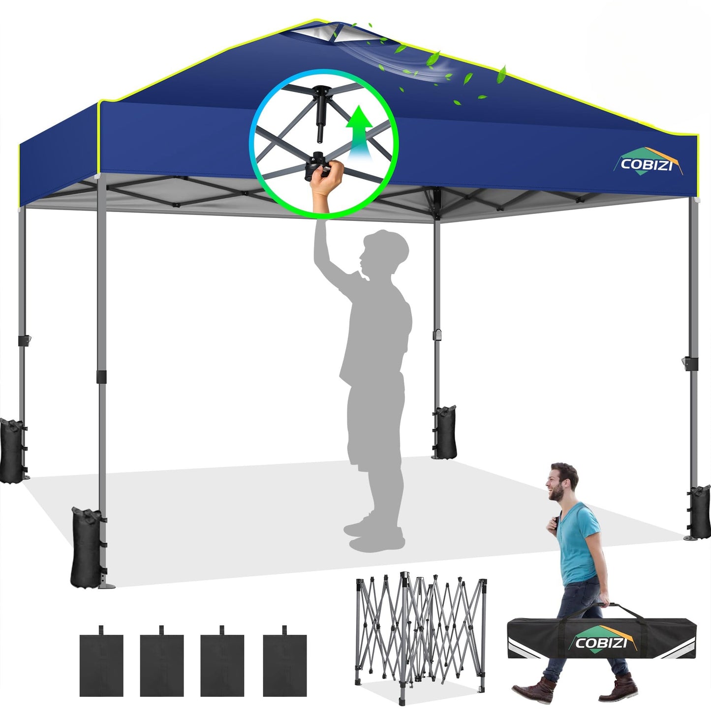 COBIZI Folding Gazebo Gazebo 3 x 6 Waterproof Winterproof Garden Gazebo Party Tent Pop Up Gazebo Foldable Tent with 6 Side Waves with Ventilation Openings, Sandbag for Market, Outdoor Event, Black