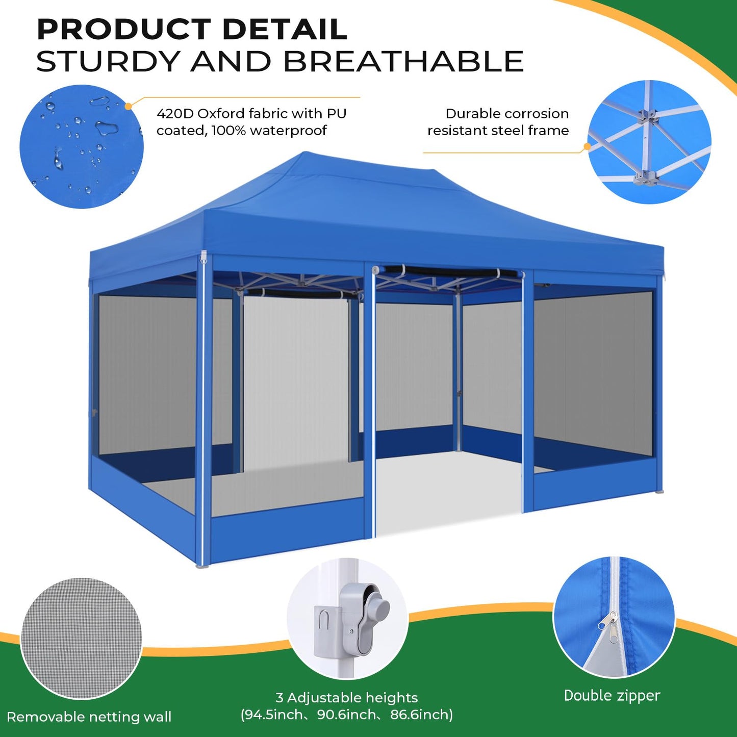 COBIZI Folding Gazebo 3 x 3 m Gazebo 3 x 3 m Waterproof Stable Party Tent Foldable with 4 Side Walls Mosquito Net Pop Up Garden Gazebo Anti-UV for Garden, Grey