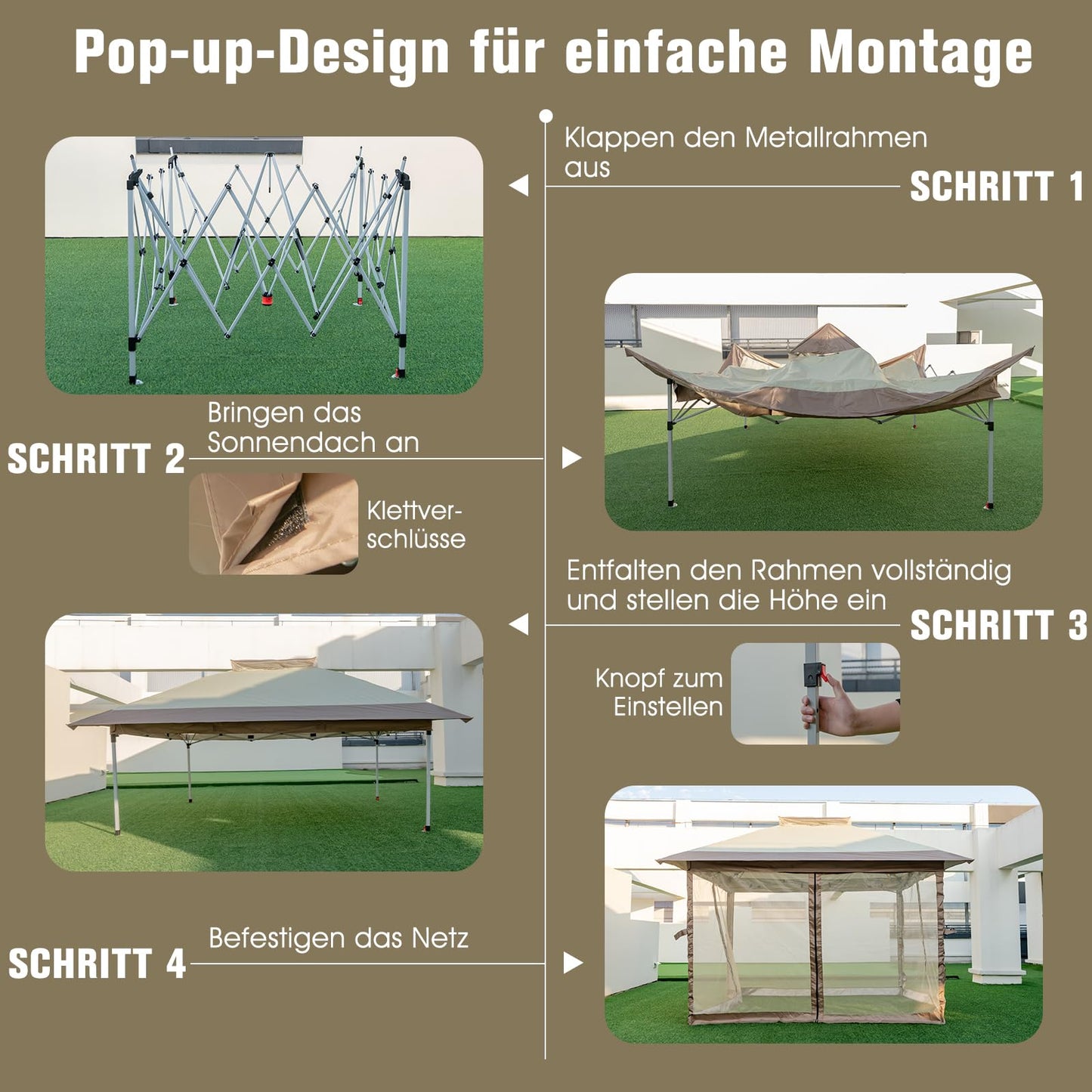 COSTWAY Folding Gazebo 4 x 4 m, Pop Up Gazebo with Wheels and Carry Bag, Waterproof, UV Protection 50+, Party Tent, Garden Gazebo for Garden, Party, Wedding and Festival